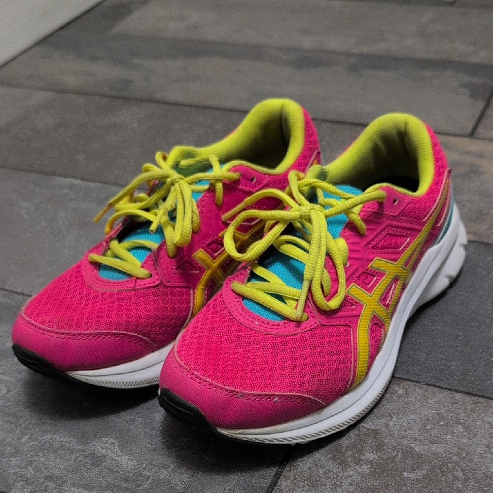 Asics Pink and Yellow Athletic Shoes